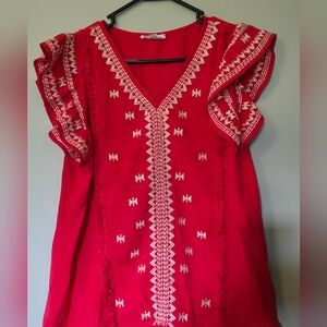 THML Red Embroidered Blouse
